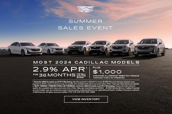 Most 2024 Cadillac models. 2.9% APR for 36 months. plus $1,000 purchase allowance.